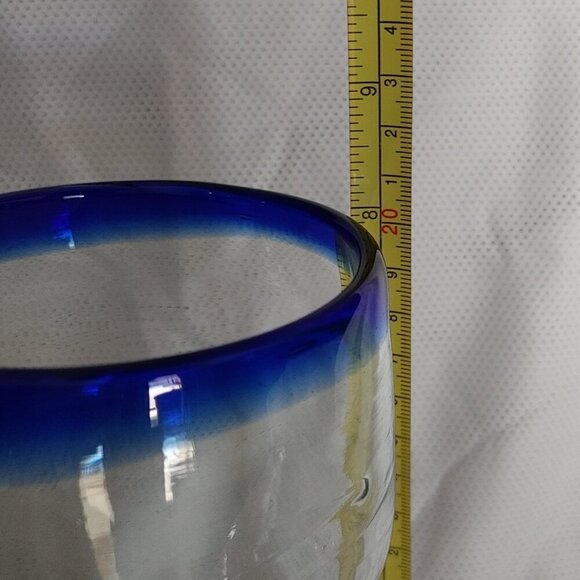 Hand Blown Wine Glass - Cobalt Blue Rim & Base - Picture 8 of 8